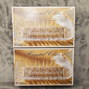 Alexandria Crystal Bread Tray 11” x 6.75" Glass Lot of 2 Clear Give Us This Day